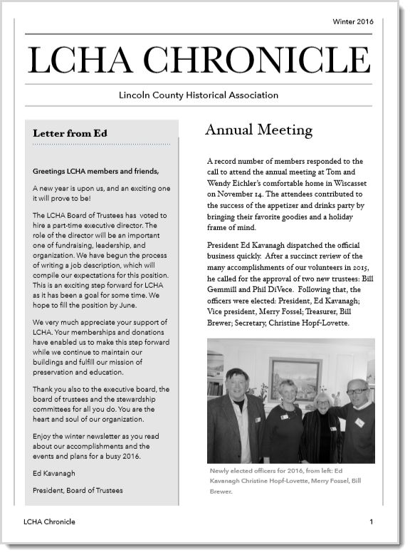 LCHA Chronicle Winter 2016